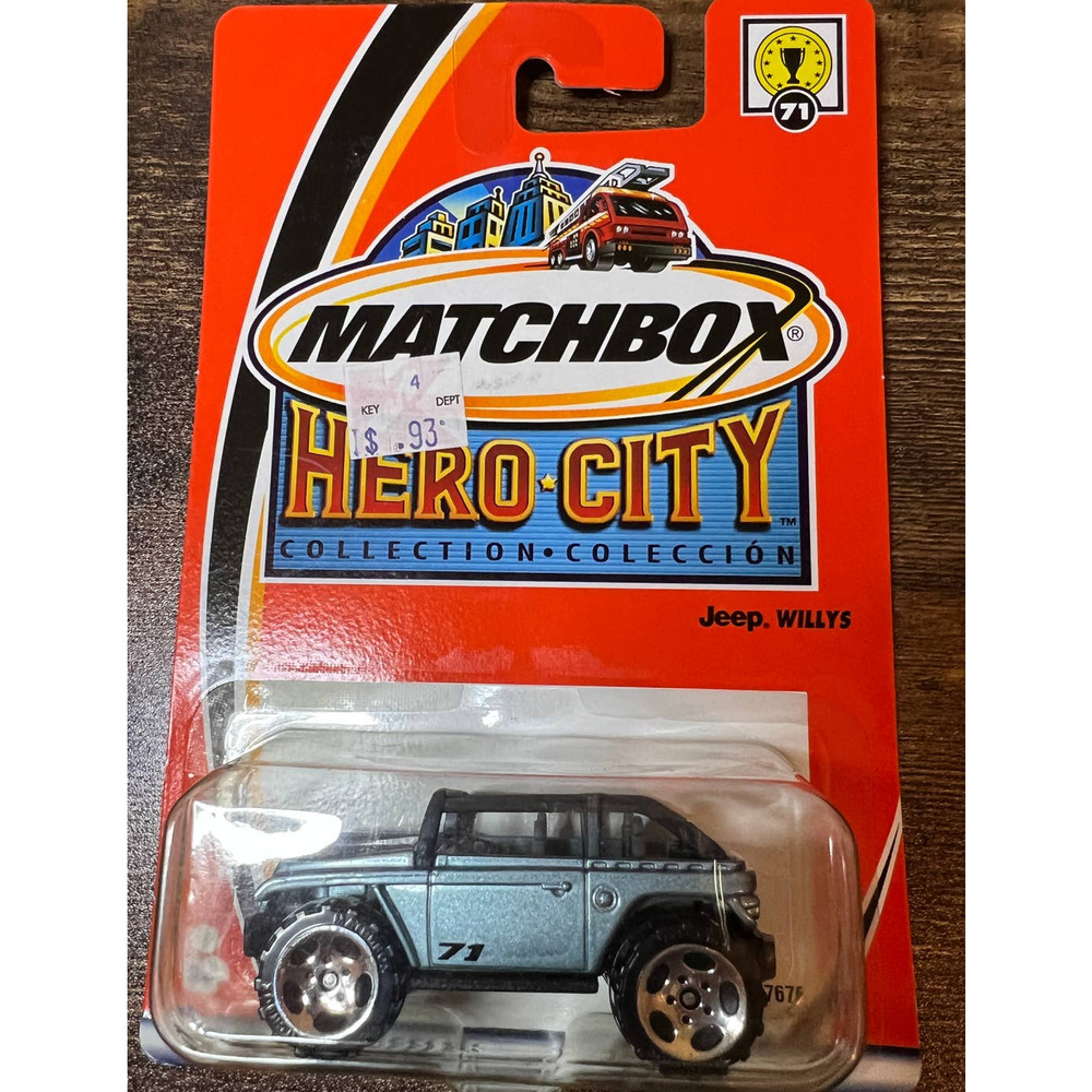 Matchbox 2002 Hero City 71 Jeep Willys Logo Light Blue on card
